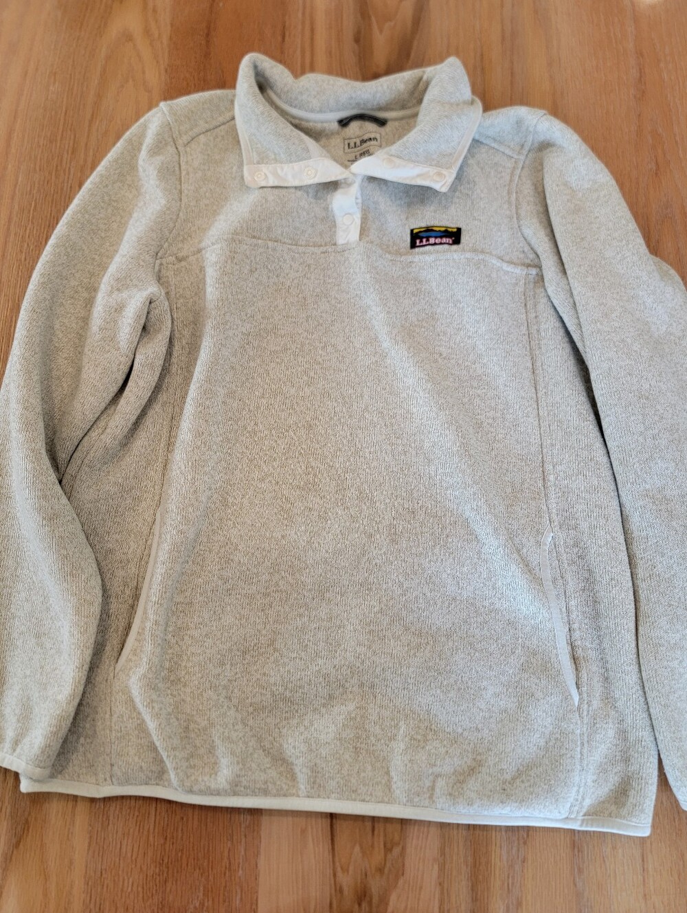 L.L. Bean Women’s Sweater Ivory Zip-Neck Fleece Pullover Large Regular - Picture 2 of 6